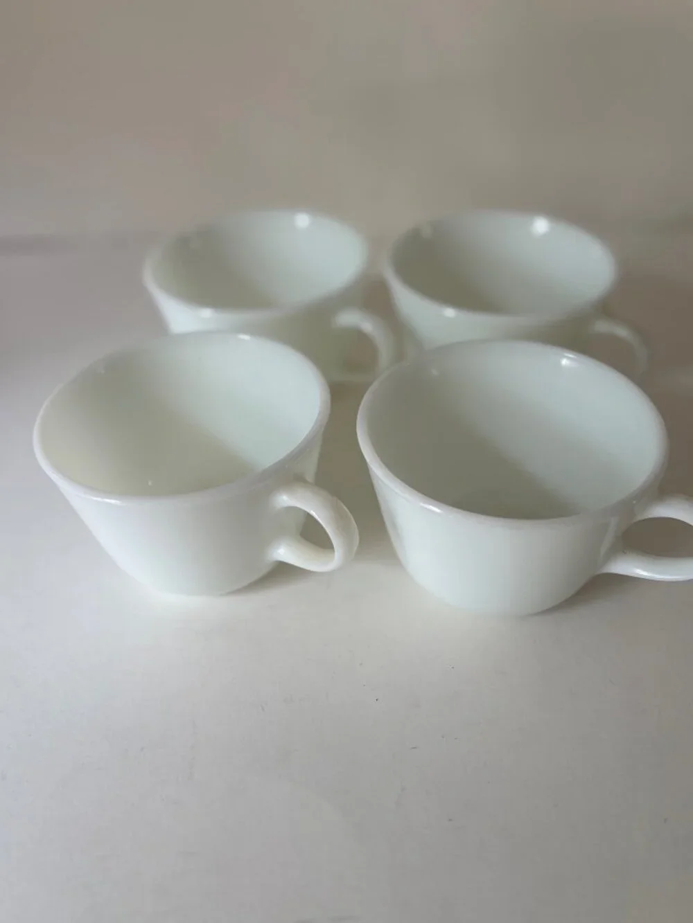 Vintage Set Of Four Pyrex Opal White Coffee Cups Nice